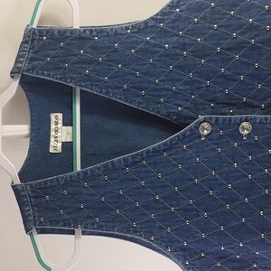 Vintage 90's Ellen Richman Studded Jean Vest Size M Jeweled Buttons